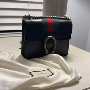 Gucci Black Mini Bag with Gold and Green-Red Stripe Dionysus